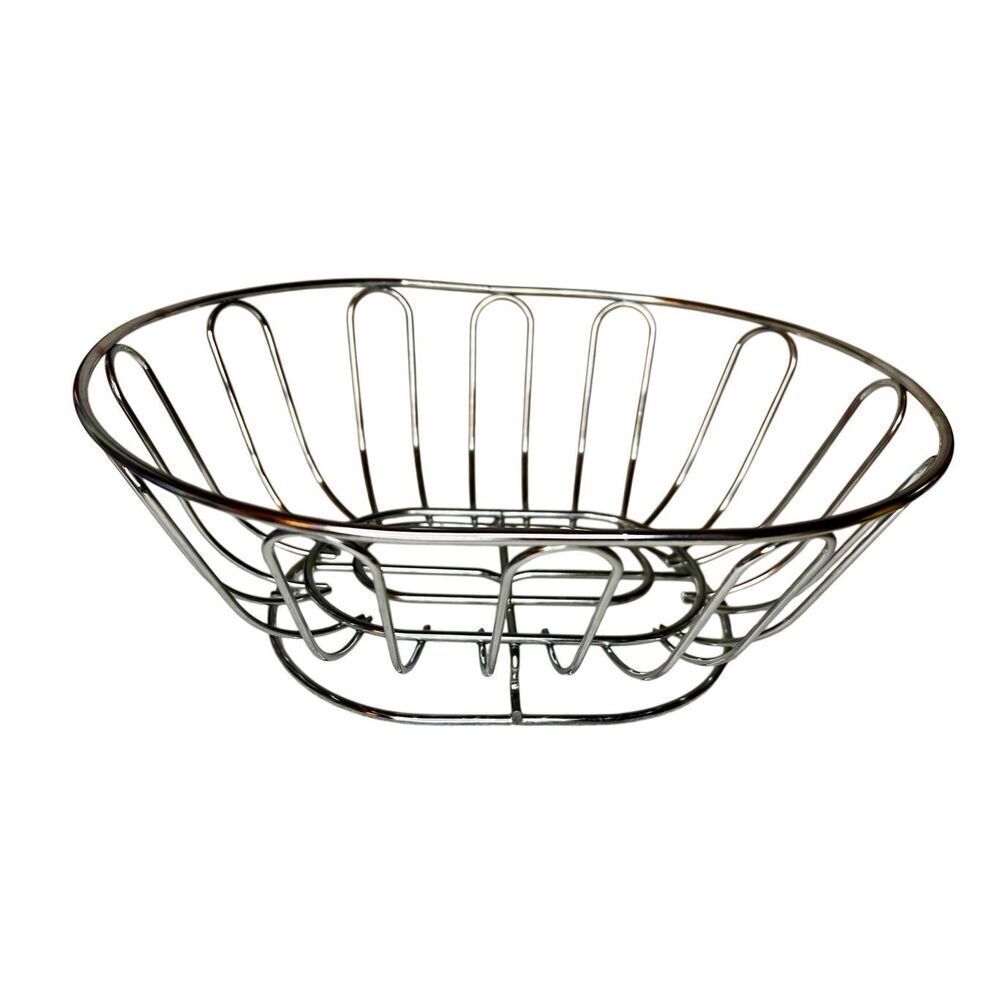 VTG Stainless Steel Wire Kitchen Home Oval Fruit Bread Basket Serving Bowl EUC